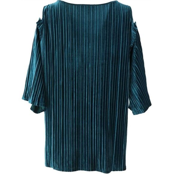 Dennis Basso Pleated Stretch Velvet Cold Shoulder - Picture 6 of 7